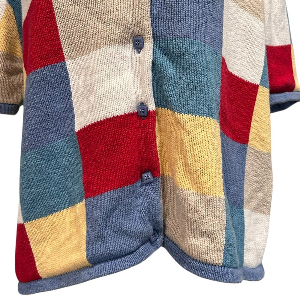 Patchwork Checked Knit Short Sleeve Cardigan Wome… - image 12